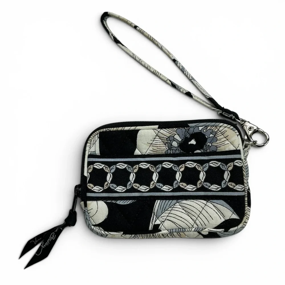 Vera Bradley Camellia Black Floral Wristlet Wallet Women Small Quilted